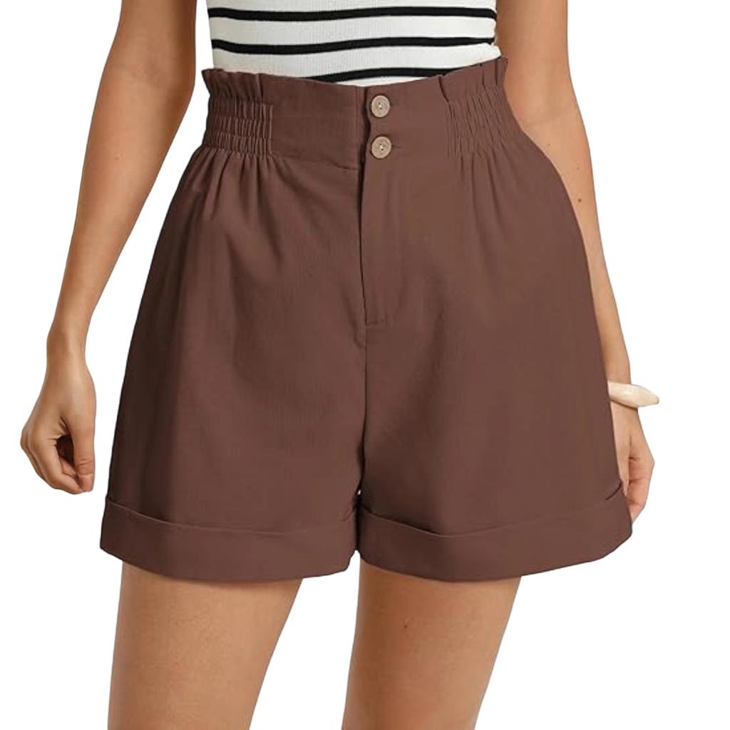 Womens Pants High Waist Shorts with Elastic Waistband and Button Closure Pants for Women Casual Loose Fit Shorts for Summer