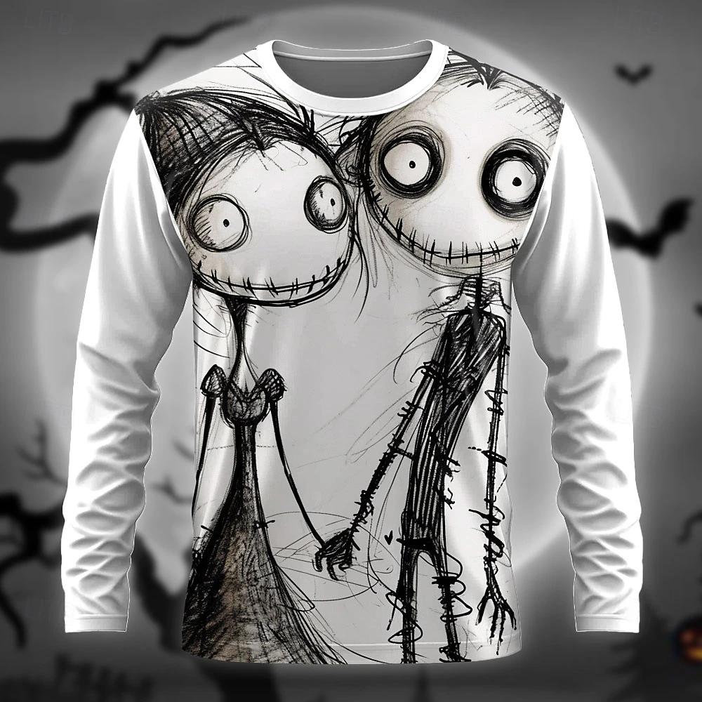 

Осенняя мужская футболка с длинным рукавом, повседневный свитер для активного отдыха, футболка с принтом ужасов, уличная модная одежда, мужские свободные топы 5XL