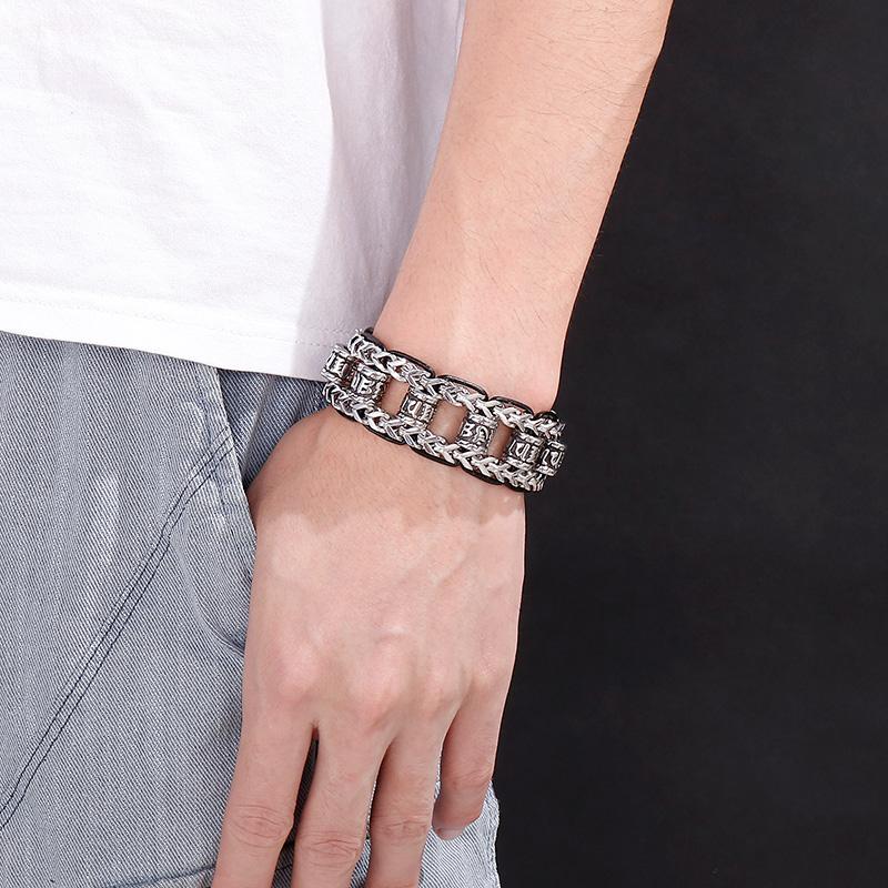 KALEN Om Mani Padmei Hum Heavy Men's Bracelet Hip Hop Vintage Punk Stainless Steel Charm Bracelet Fashion Gift Party Jewelry