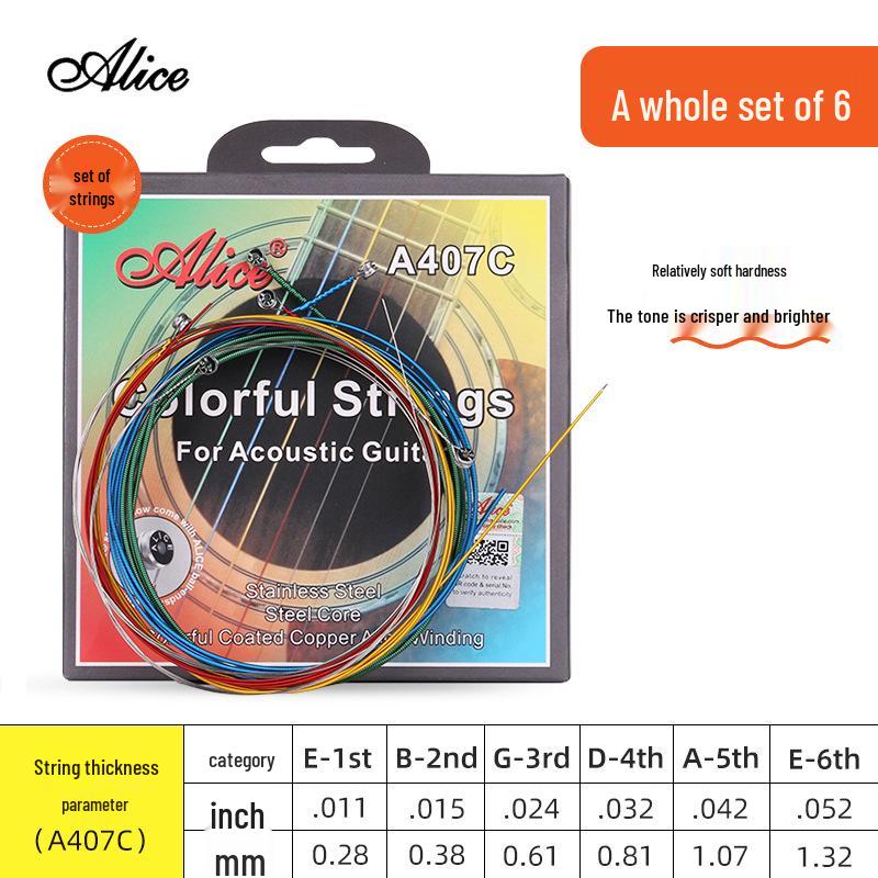 Corde per Chitarra Acustica Alice Folk - Set Completo da 6 (Corde 1ª, 2ª, 3ª come Singole)