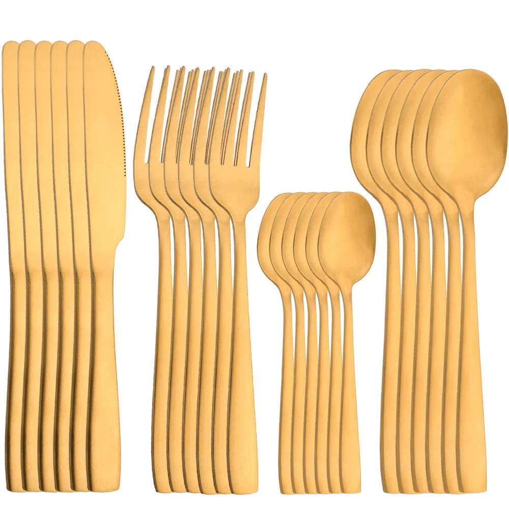 24Pcs Stainless Steel Tableware Set Western Dinnerware Sets Knife Forks Tea Spoons Cutlery Fork Flatware Matte Kitchen