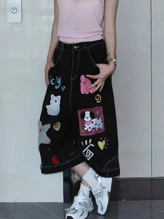 Autumn 2025 Children's Cartoon Puppy Denim Shorts - Yamen Girl's Versatile Cropped Pants