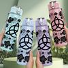1PC Black Celtic Knot Art 750ml Color Plastic Sports Water Bottle Leakproof Flip Straw Lid Suitable for Sports Office Home Use