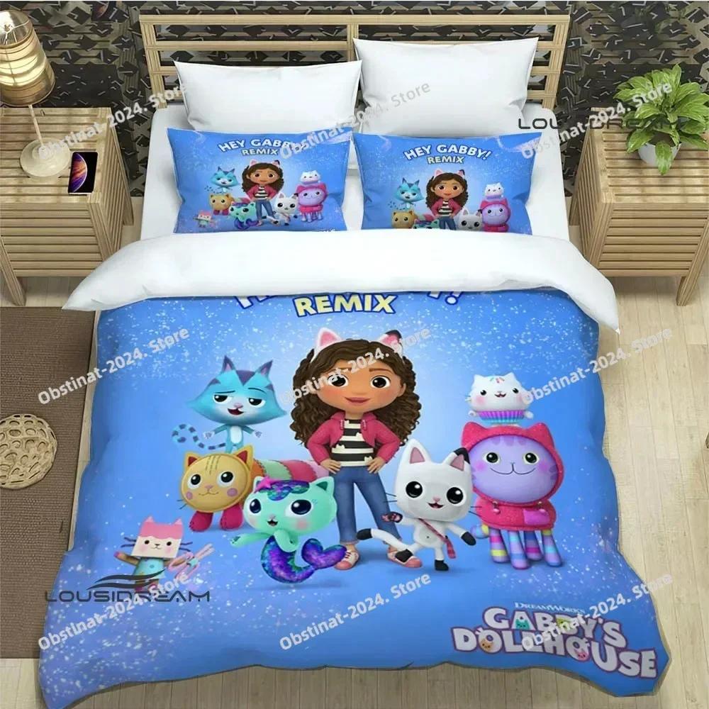 G-Gabby's Puppenhaus Bettwäsche Set Bedruckte einzelne Decke Tagesdecke Bettbezug Kissenbezug 3-teilige Sets Kinder Erwachsenengröße