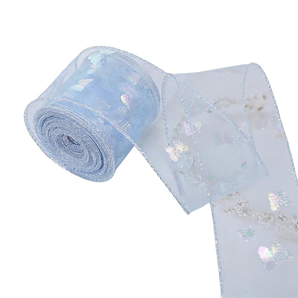 4cm Width Organza Ribbon 10 Yards Length Solid Color Satin Ribbon Mesh Style Silver Edge Chiffon Ribbon Gift Wrapping one size