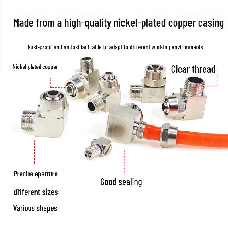Nickel-Plated Brass Pneumatic Elbow Quick Fitting, Right Angle, Male Thread, PL4-M5 6-01, 8-02, 10-03/PL12-04