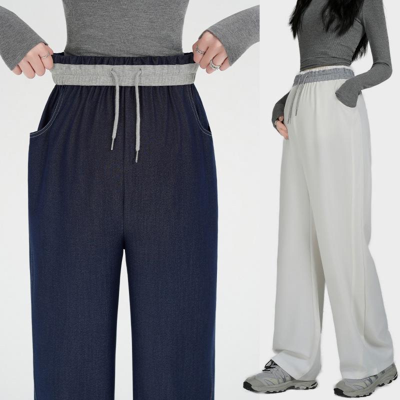 2026 Spring Maternity Loose Straight-Leg Wide-Leg Elastic Drawstring Pants L