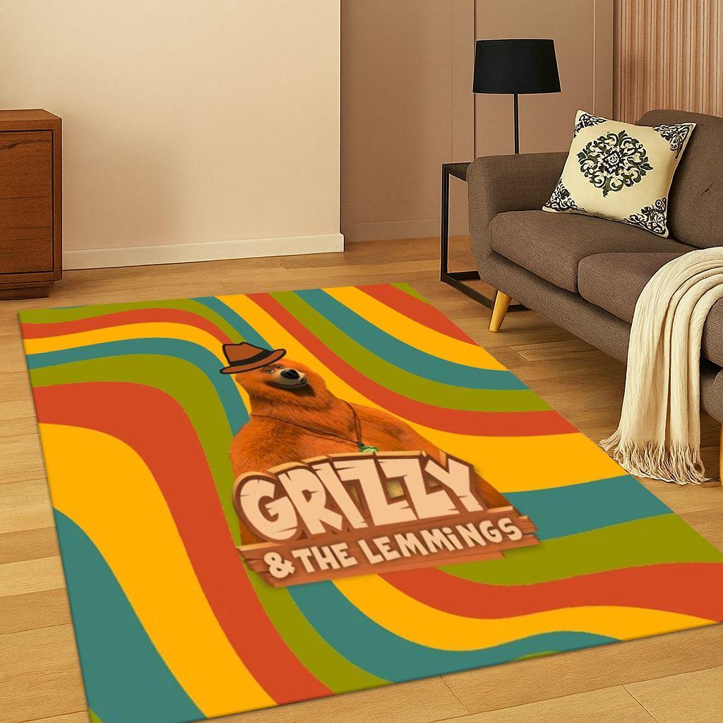 3D Grizzy and The Lemmings Cartoon Carpet Rug for Bedroom Living Room Sofa Home Decor,kids Game Area Rug Non-slip Floor Mat Gift