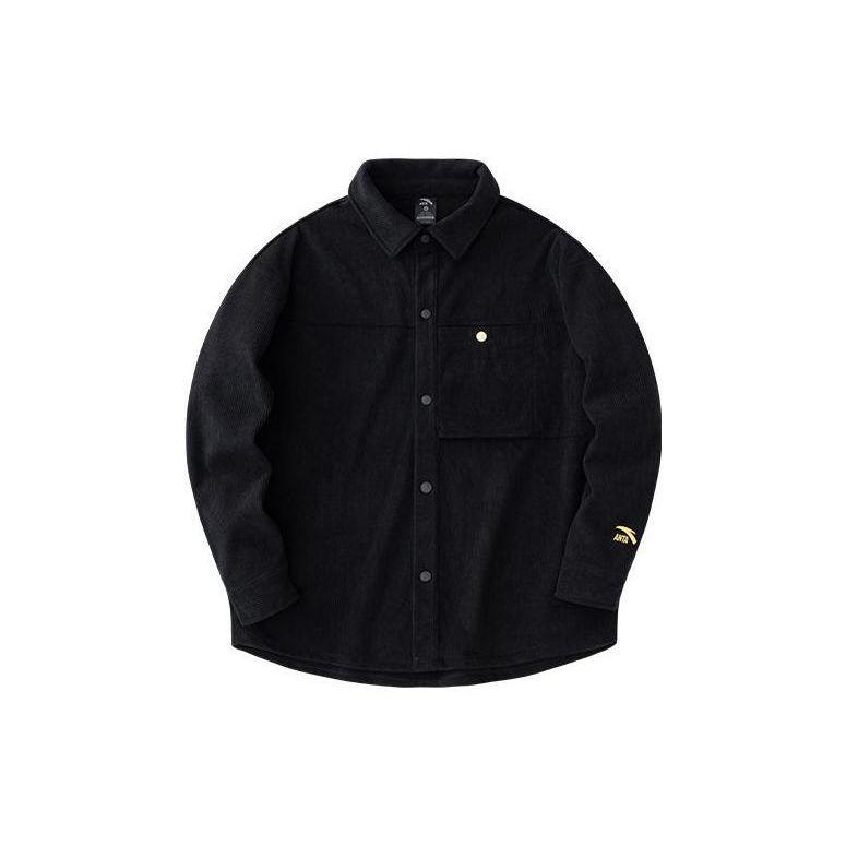 

Anta Plain Pointed Collar Embroidered Logo Loose Long Sleeve Shirt Men shirts Black 152418110-2 XXL