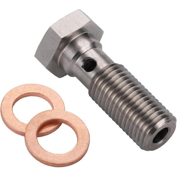 M10x1.0 Metric Stainless Steel Single Banjo Bolt Brake Fitting Adapter 20mm Long with Copper Washers