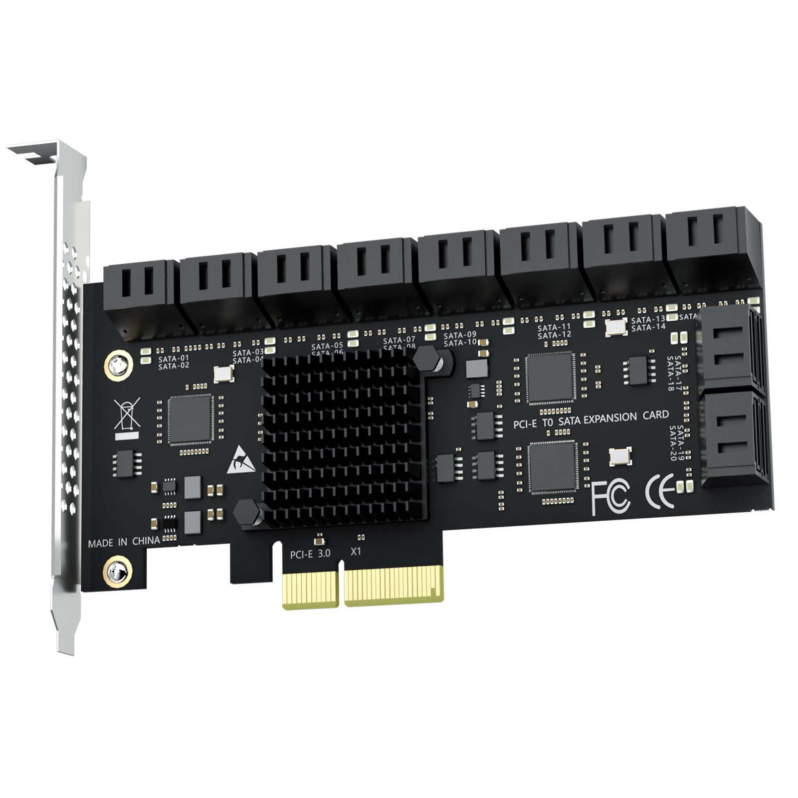 

GLOTRENDS SA3220 20-Port PCIe X4 SATA 3.0 Expansion Card with OS Boot Support, Compatible with Windows, Linux, Mac OS, and NAS