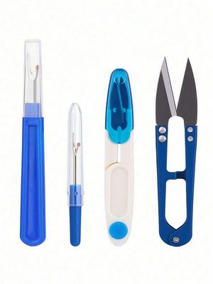 4Pcs/Set Stainless Steel Sewing Seam Ripper Set, Including Colorful Sewing Thread Ripper, Seam Ripper and Thread Cutting Scissors for Seam Removal