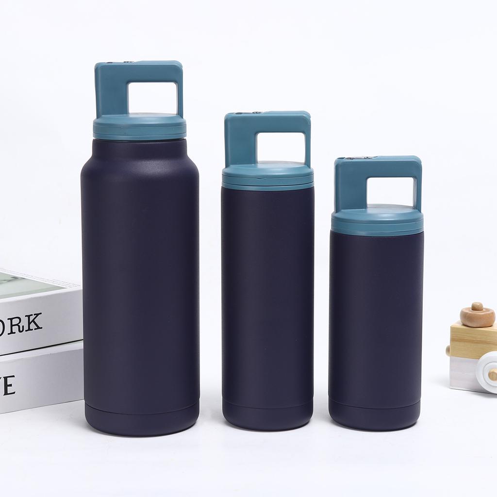 New Steel Thermal Water Bottle Double Wall Straw Vacuum Tumbler Sports Bottle 600/900ml