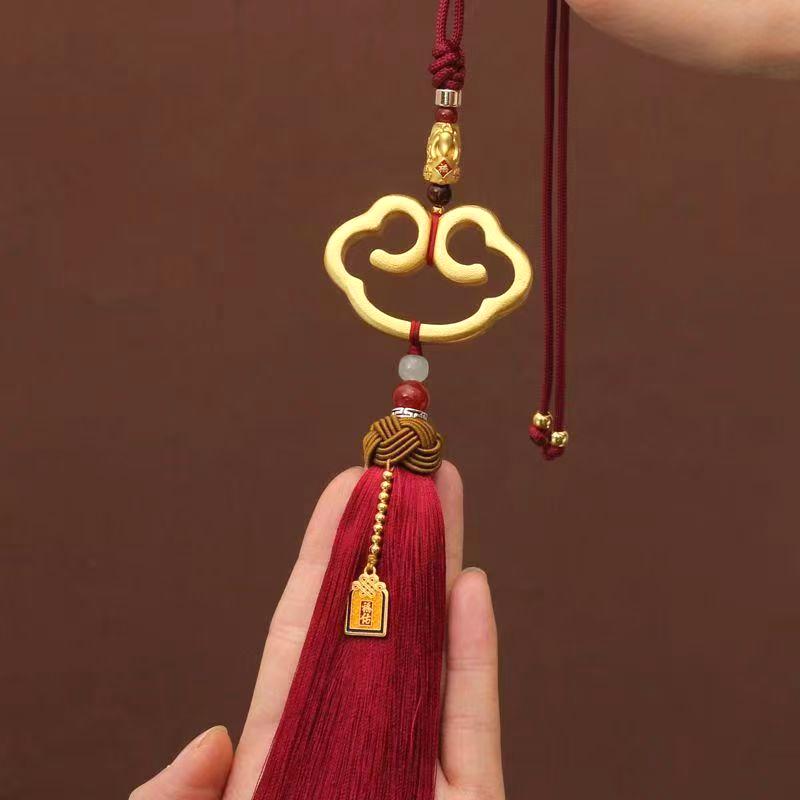 Chinese Style Cloud Shaped Lock Tassel Hanging Ornament Car Rearview Mirror Pendant Home Hanging Decoration Festival Gifts