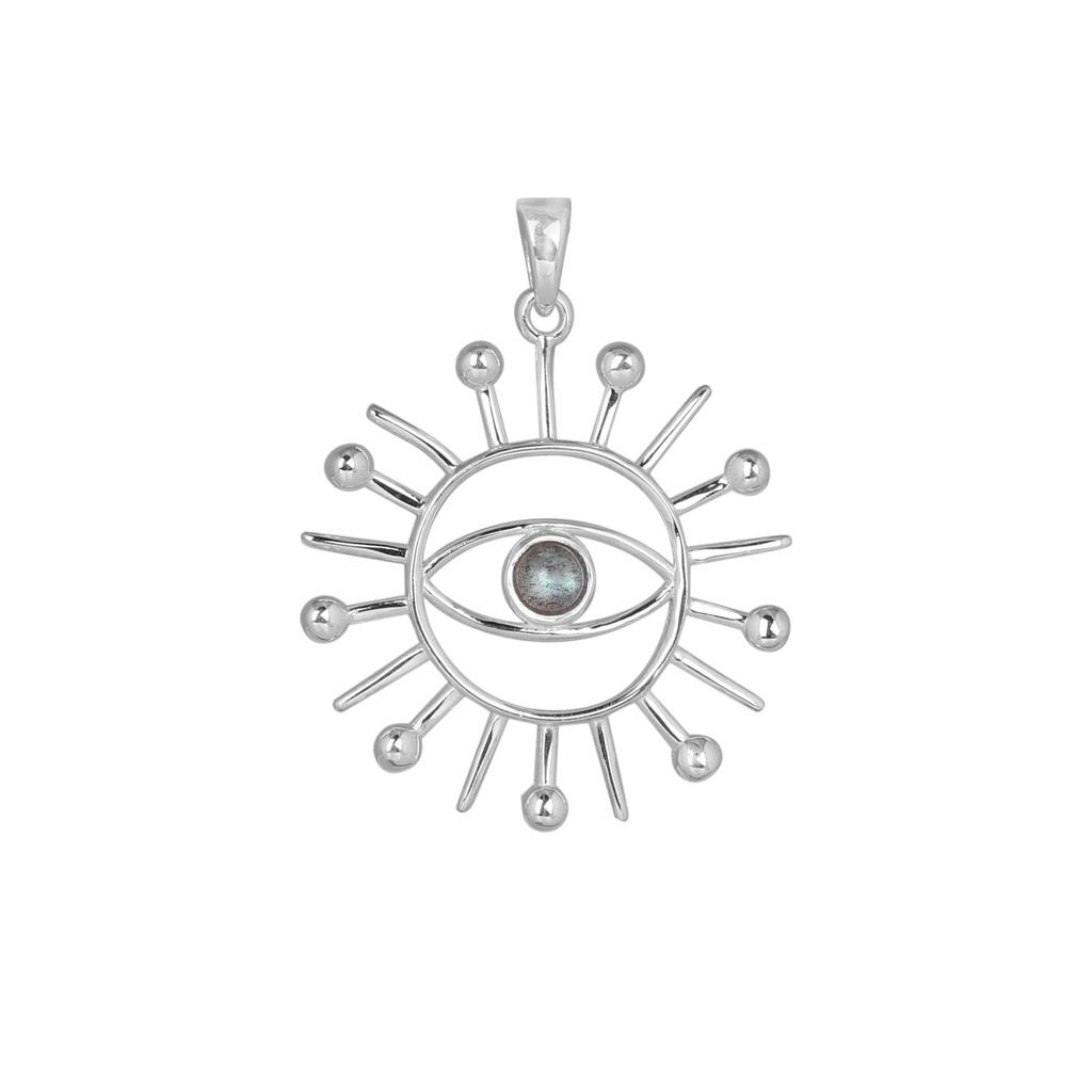 Labradorite Gemstone Evil Eye Sun Pendant 925 Sterling Silver Handmade Jewelry Unisex Pendant