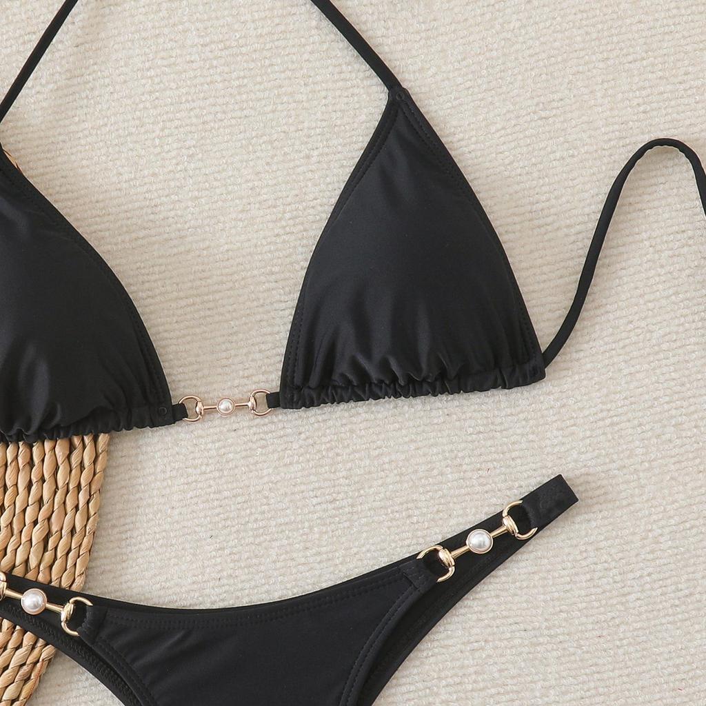 Triangle Strap Pearl Sexy Bikini Split Swimsuit