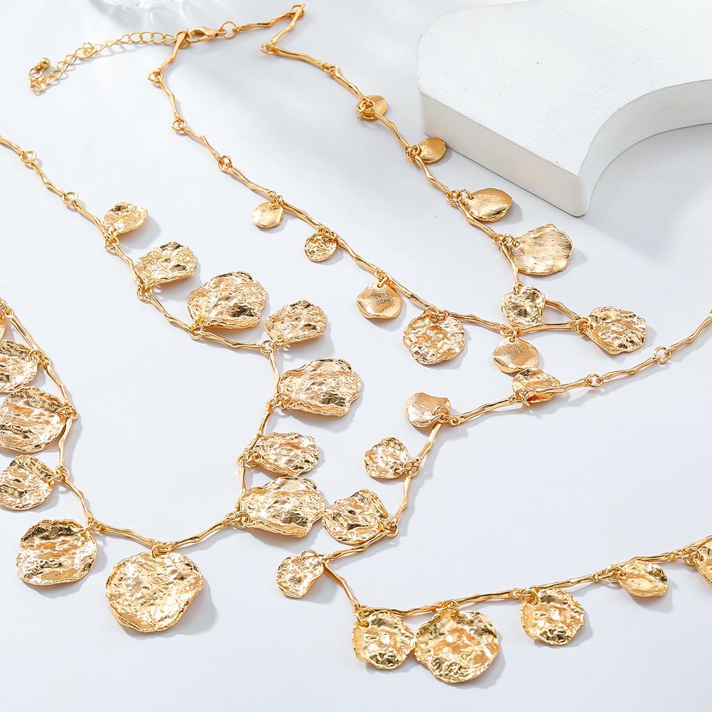 Women Vintage Multi Layer Pendant Stacked Geometric Circular Pendant Coin Necklace