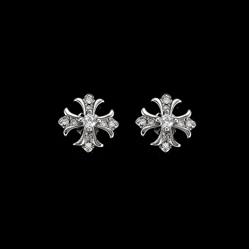 Iris Cross Inlaid Zircon Stud Earrings Unisex Light Luxury Fashion Jewelry