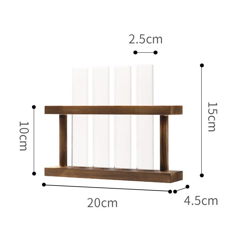 3/5 Röhrchen Wandhängende Hydroponische Pflanzenvermehrung Glasvase mit Holzständer Schreibtisch für Zuhause Büro Pflanzgefäß Garten Dekor