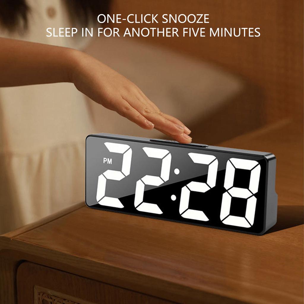 Modern Mirrored Design Electronic Alarm Clock USB Battery Operated LED Display Temperature Sensors Snoozes Function