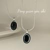 S925 Sterling Silver Black Agate Oval Necklace for Women: High-End, Simple Design with Snake Bone Chain