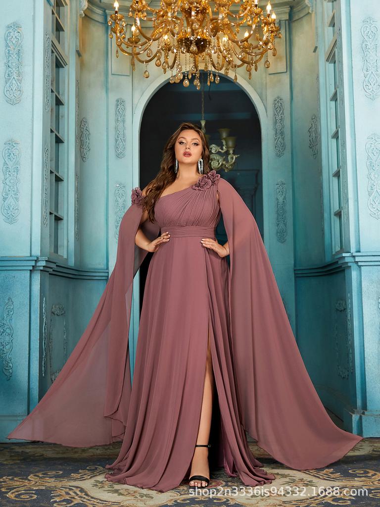 2024 Plus Size V-Neck Chiffon Bridesmaid Dress - Flowy Light Luxury Design.