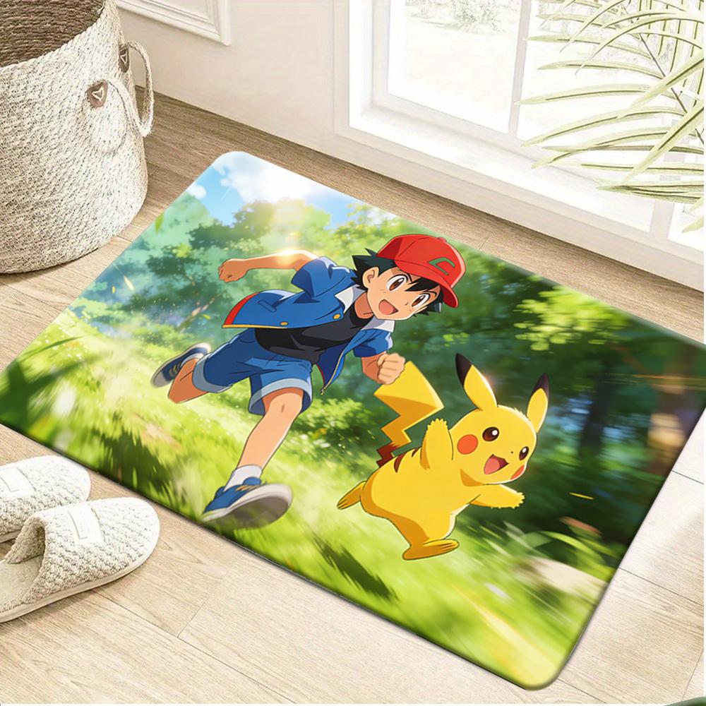 Cute Pikachu Croissant Print Soft Non-slip Absorbent Indoor Home Bathroom Kitchen Entrance Floor Rug Doormat Mat
