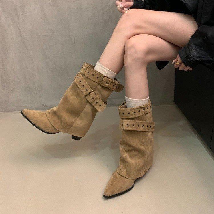 Boots 2025 Spice Girl Western Short Boots Boots Tube New Early Autumn American Belt Buckle Niche Design Short Boots Women's Boots