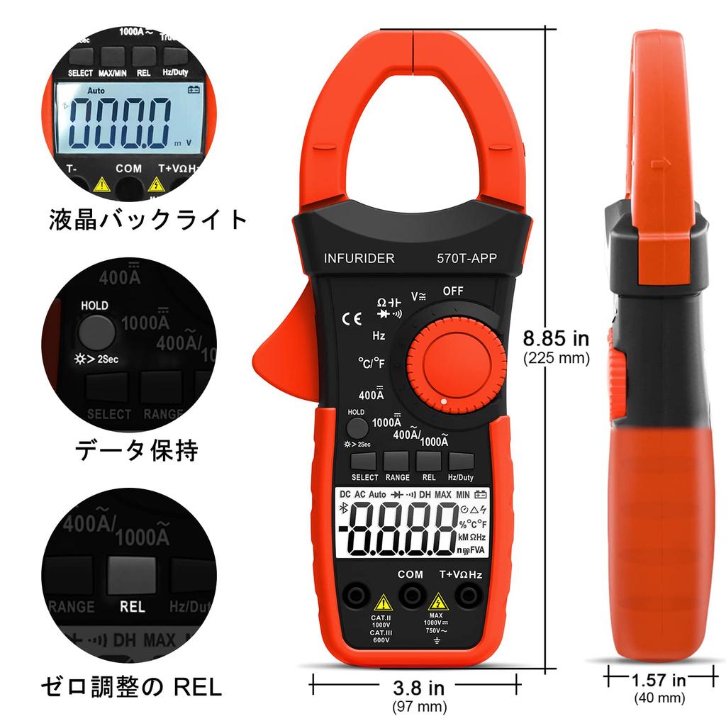 INFURIDER Digital Bluetooth Clamp 6000 and Temperature Measurements Instruction Manual YF-570T-APP AC/DC Meter, True-RMS, Counts, Auto-Ranging, DC/AC