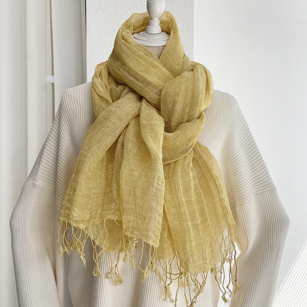 Bufanda de Lino para Mujer - Chal Ligero de Algodón y Lino de Color Sólido con Borlas, Estilo Bosque Artístico, Protección Solar, Moda Japonesa Coreana.