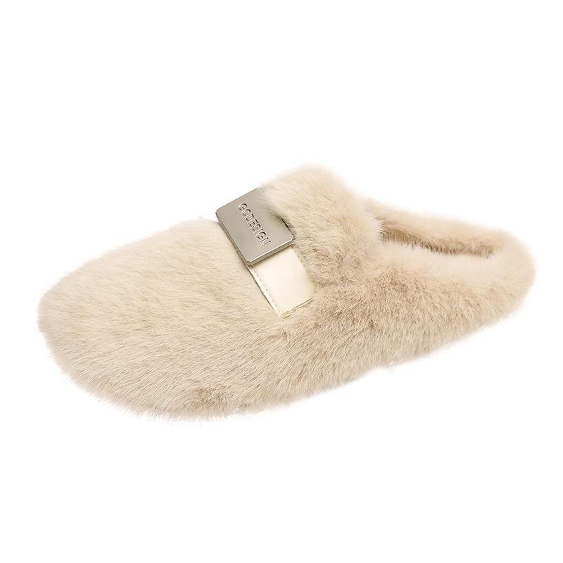 Thick-soled Heightening Fluffy Slippers for Women To Wear 2025 Autumn and Winter New Lazy One-pedal Plush Cotton Slippers for Women