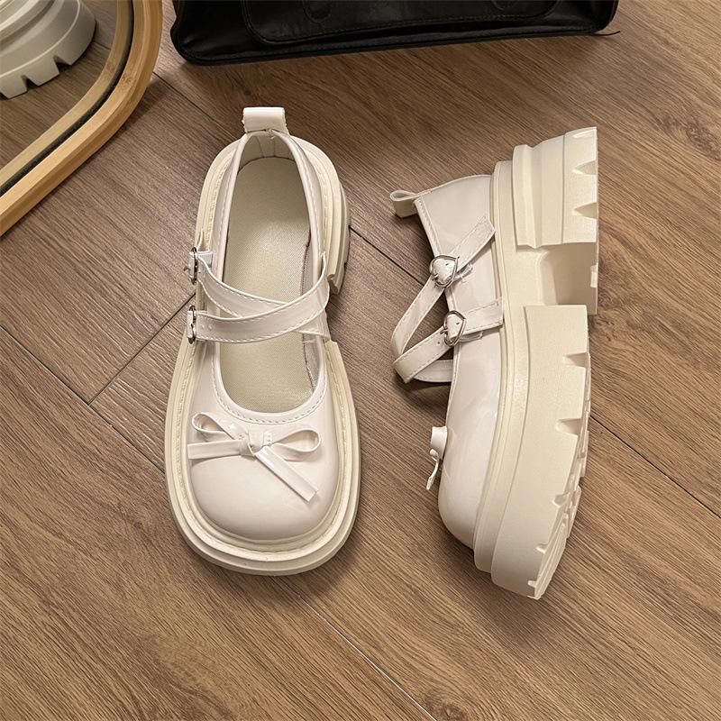 

2025 spring and summer retro round head new jk platform French small leather shoes women s black light mouth Mary Jane single shoes 40 бежевый