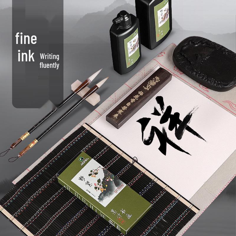 Mali Golden Calligraphy Ink – 500g Bottle, 100g Brush; Ideal for Chinese Painting & Calligraphy.