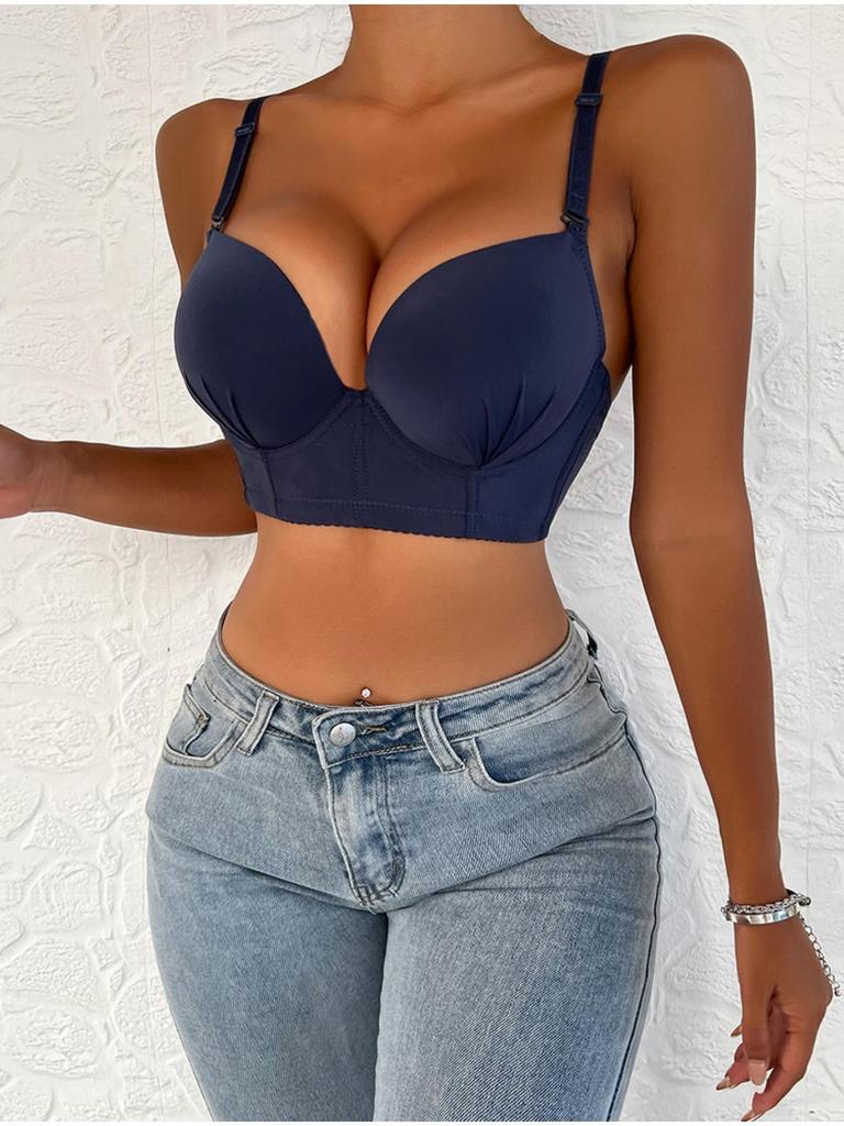 Dame Ensfarvet Samlende Justerbar BH Åndbar Push Up Stålbøjle BH BH Hyggelig Brystrørstop Bralette Vest