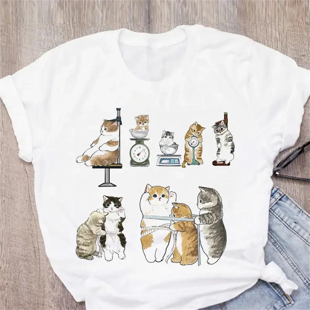 Pattern Printed Fashion Aesthetic Tops Tee Casual Cute Cat Funny Cartoon Womens Harajuku Short Sleeve Casual Aesthetic Clothes