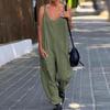 Women Sling V-neck Sleeveless Jumpsuit Big Pockets Wide Leg Solid Color Thin Playsuit Bib Overall Streetwear