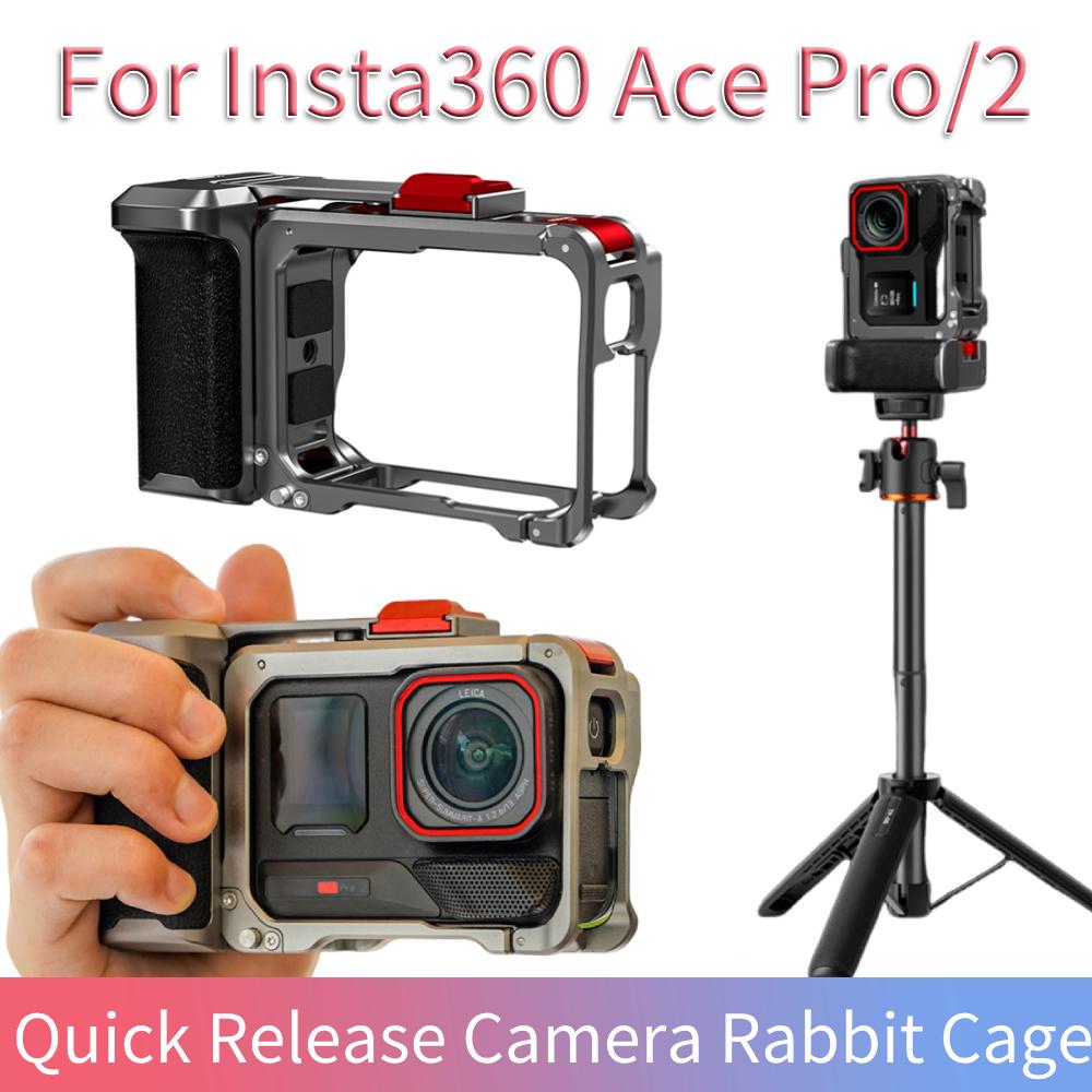 For Insta360 Ace Pro/2 Quick Release Camera Rabbit Cage with Lens Cap Ergonomic Action Camera Cage Sports Camera Protective Case