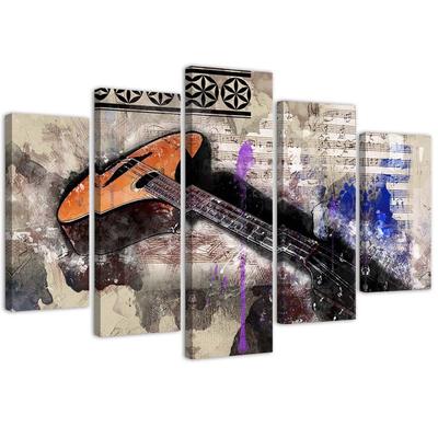 Five Piece Picture Canvas Print Guitar Abstract Vintage