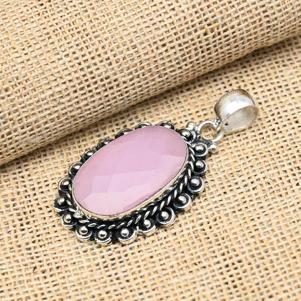 Glorious Pink Chalcedony Gemstone Handmade 925 Solid Sterling Silver Jewelry Pendant Foe Women