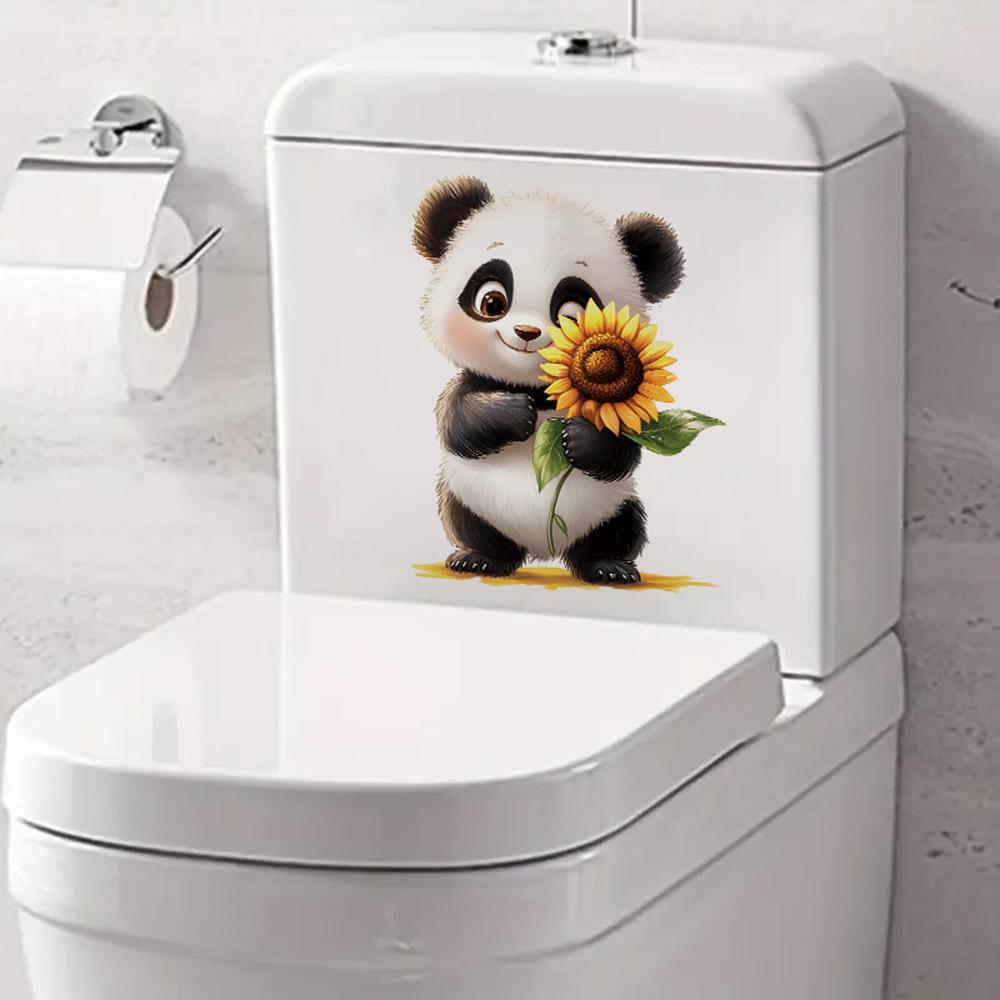 Cute Cartoon Panda Sunflower Toilet Wall Sticker Self-Adhesive Waterproof Removable Bathroom Home Decor Art