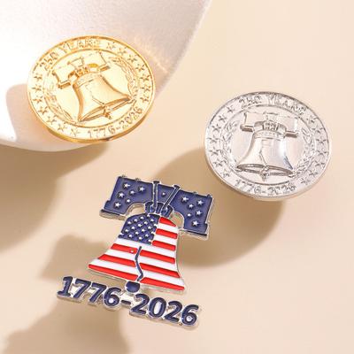 250th Anniversary Brooch Pin Commemorative Medal National Flag Brooch 3D Relief Liberty Bell Stars Stripes Enamel Pin Jewelry Accessory