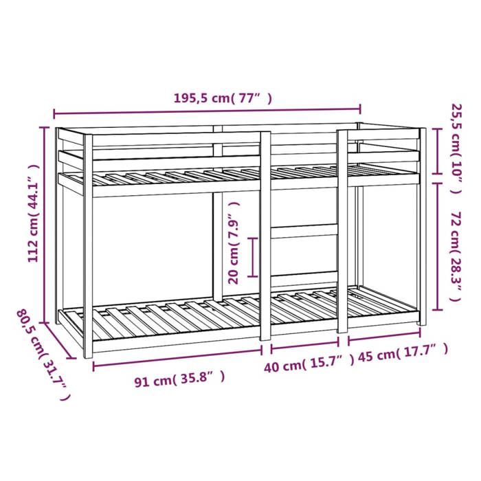 VidaXL Bunk Bed Bed Frame Slat Base Bed for Children Bedroom Furniture Interior White 75x190 Cm 821660