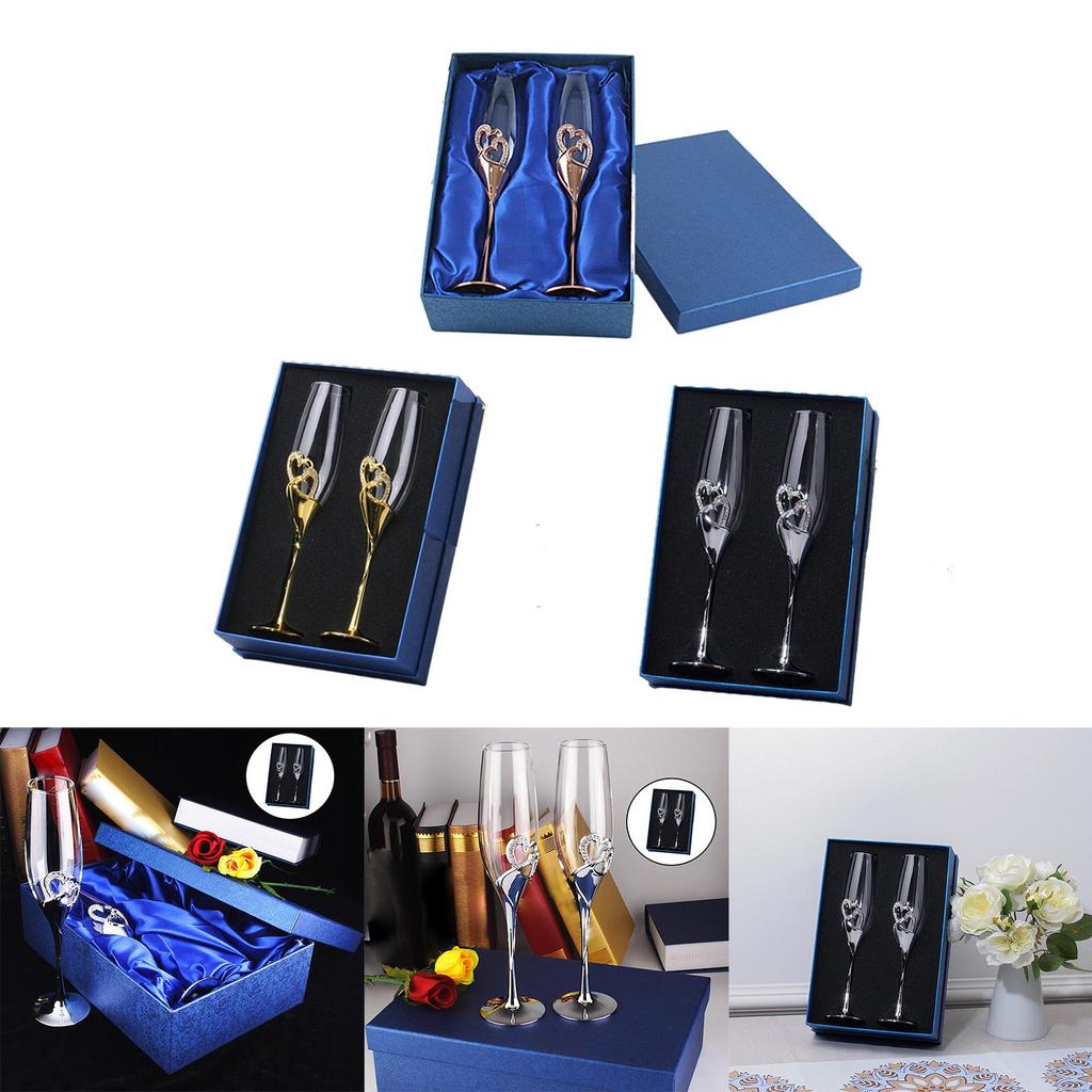 Crystal Inlaid Champagne Glasses 2pcs Gift Box with and Diamonds Creative Champagne Glasses with Diamonds