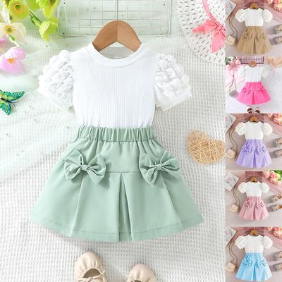 Summer Children Leaf Inclined Shoulder Craft Skirt Girl Fashion Casual Suit
