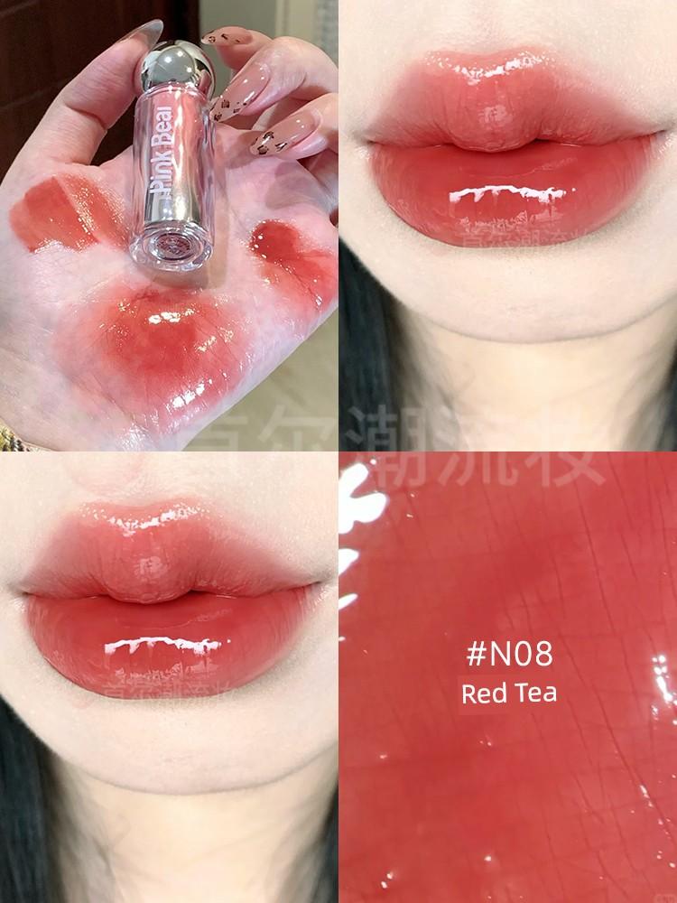Pinkbear Leather Bear GenOptics Aura Essence Colored Lip Gloss Lip Lacquer N08 Red Brown Water Essence Lipstick Pike Bear Female