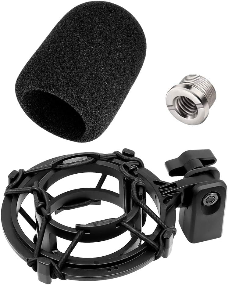 Etour AT2020 Microphone Shock Mount with Pop Filter, [Custom for Audio-Technica Microphones] Anti-Vibration Suspension Shock Mount Holder Clip