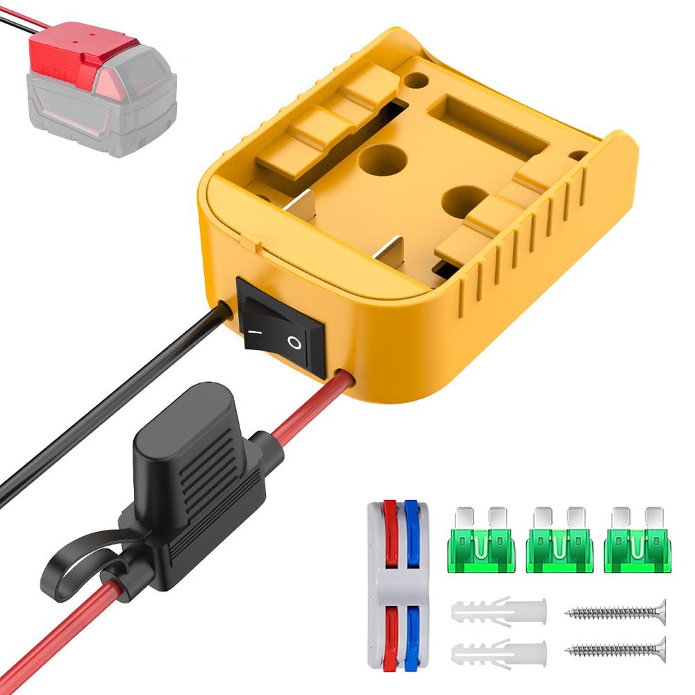 

Power Wheels Adapter For Dewalt 20V Lithium Battery DCB206 Case Switch Fuse Wire Terminals 12AWG DIY Ride On Truck RC Car Toys жовтий