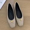 New Flats Women Shoes Elegant Square Toe Pearl Buckle Pumps Comfortable Loafers Soft Soles Slip-on Casual Shoes Lady Work Shoes