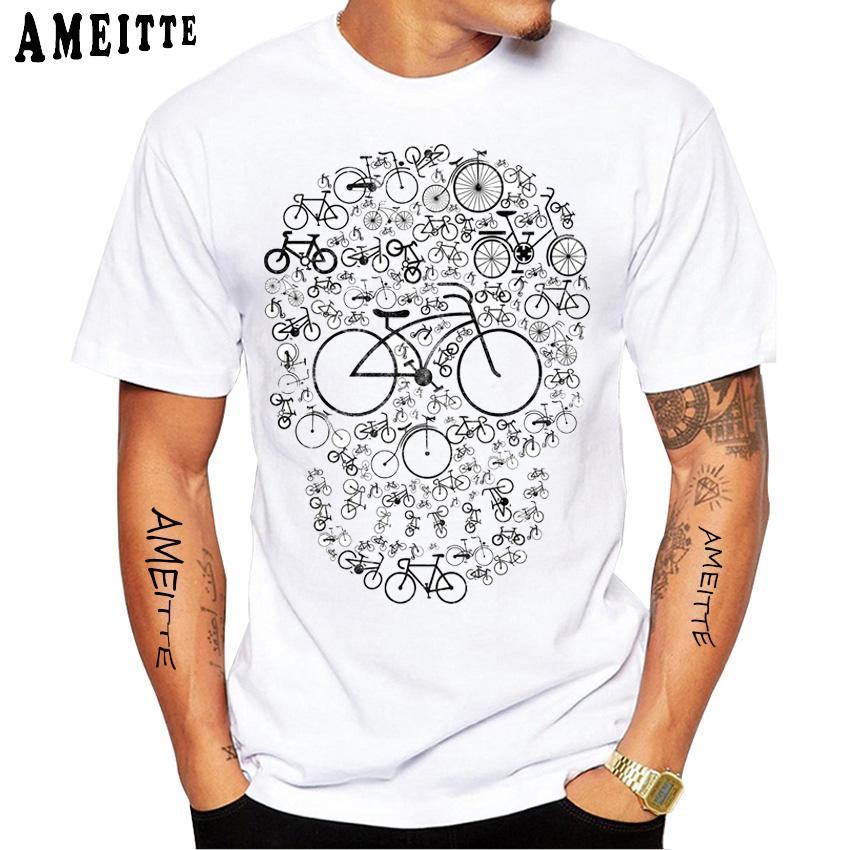 Skull Funny Bicycle Design Cycling T-Shirt Vintage Men Short Sleeve Mountain Bike Sport Man Ca