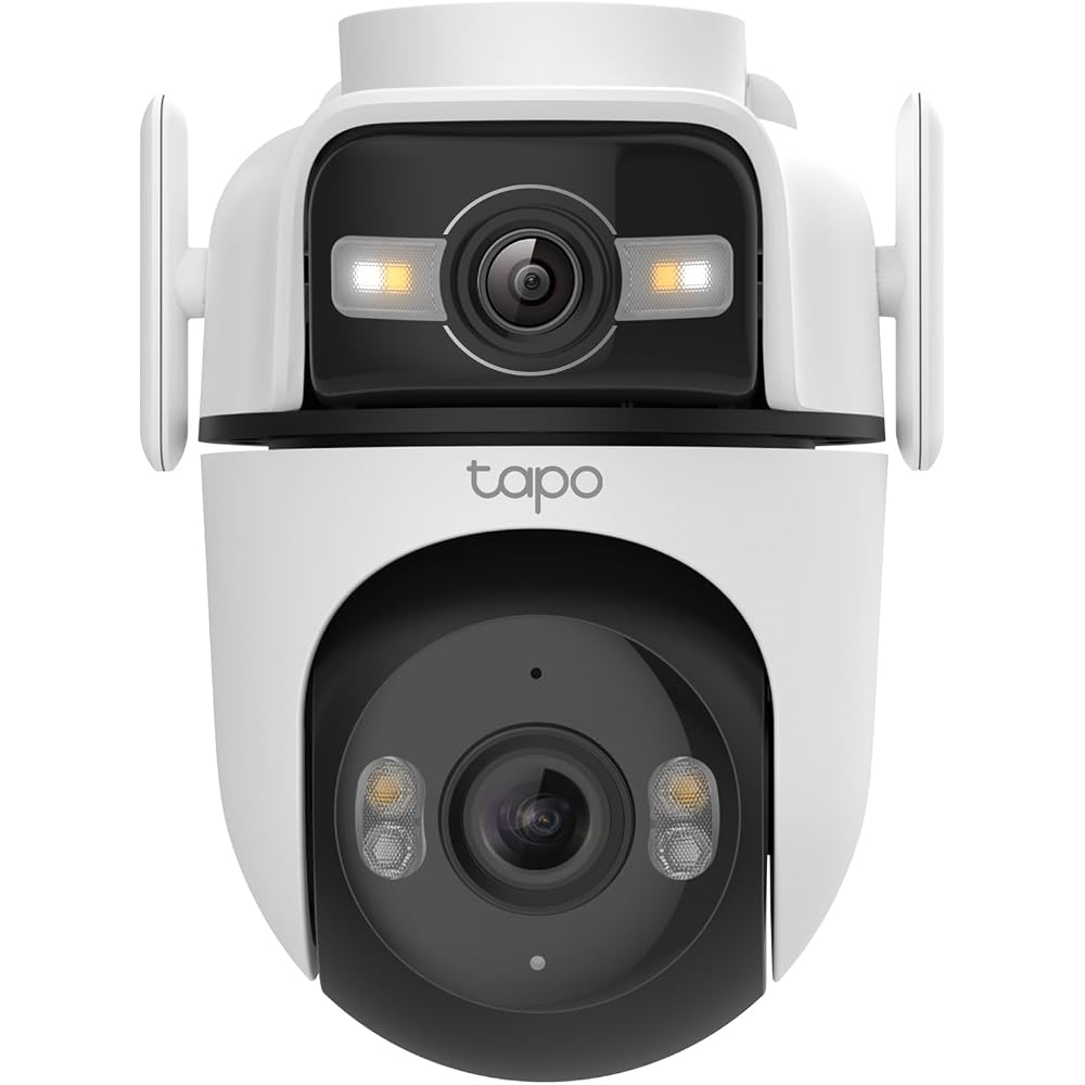 Tapo Outdoor Security Camera, Wired LAN Compatible, 24-Hour Monitoring, Dual Lens (Simultaneous 2-Way Recording), 2K Resolution, 3MP, 360° Pan/Tilt, 1
